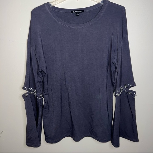 I.N.C. Embellished Pearl and Rhinestone Cutout Elbow Gray Top Size Large - Picture 11 of 11